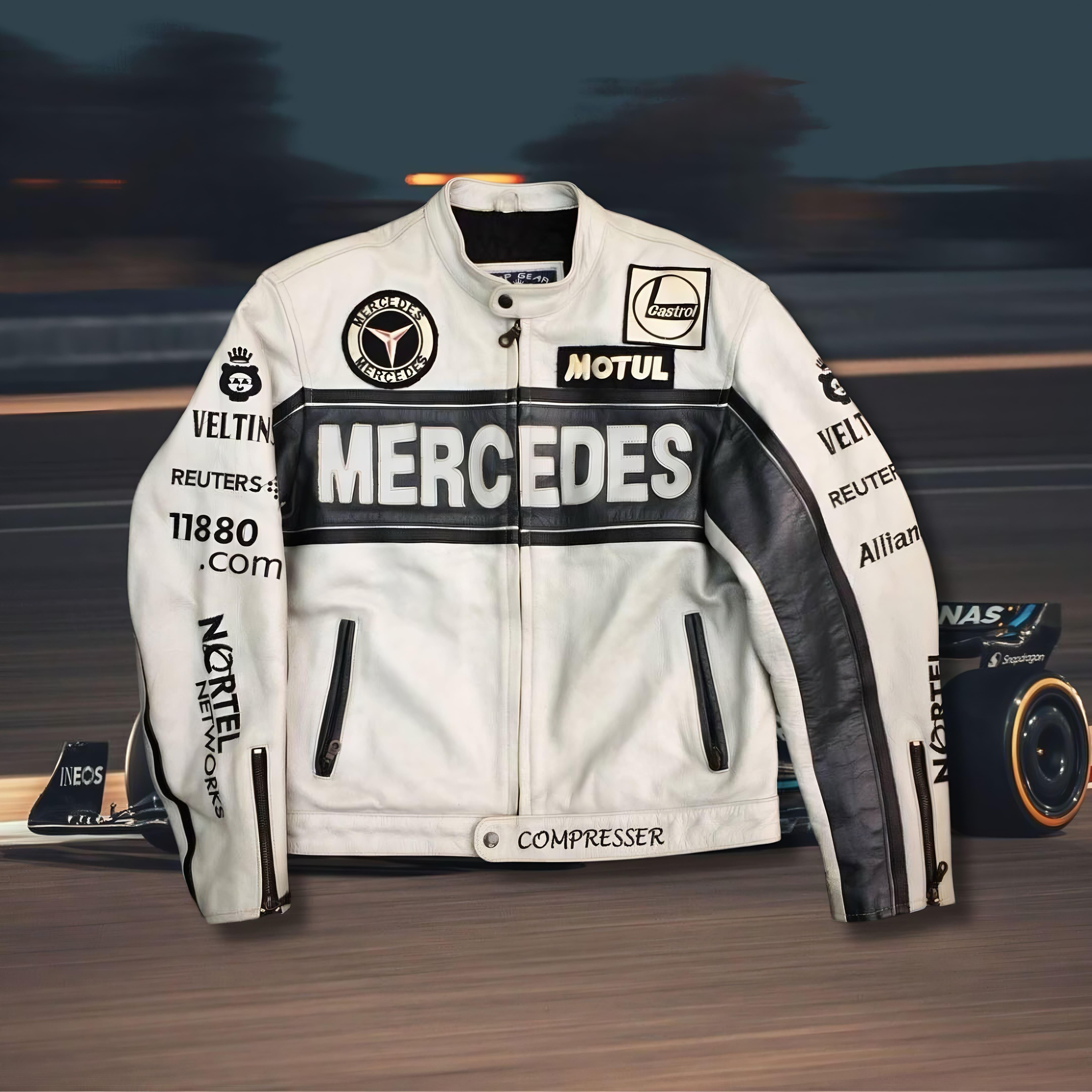 Jaqueta MERCEDES F1 Vintage Couro White