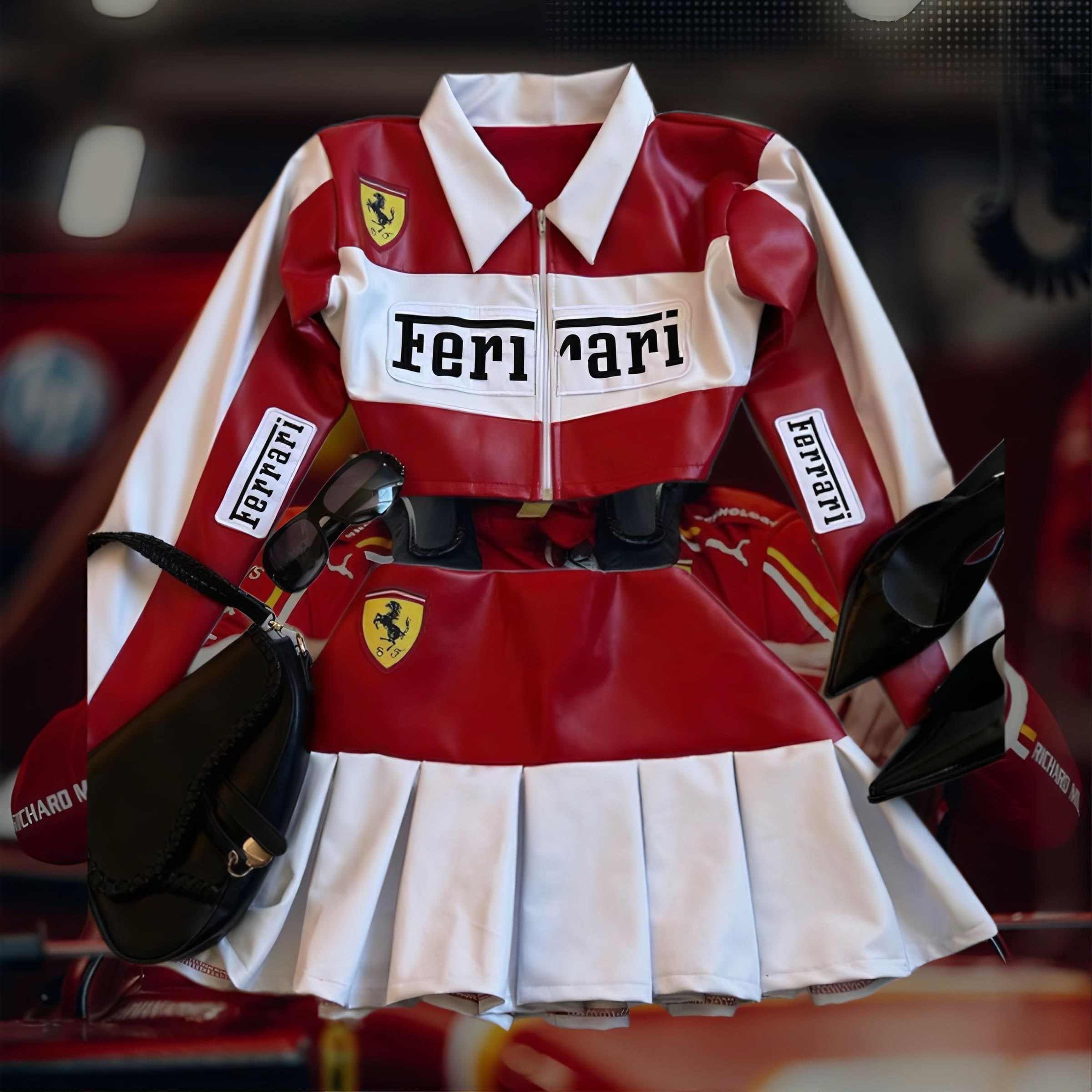 Jaqueta e Saia FERRARI F1 Vintage Couro